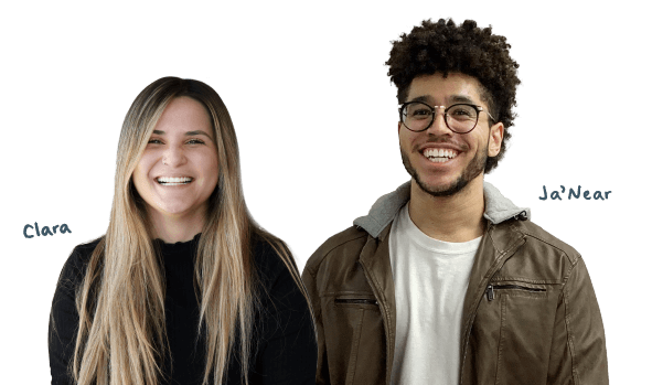 TTEC employees, Clara and Ja'Near, smiling at the camera